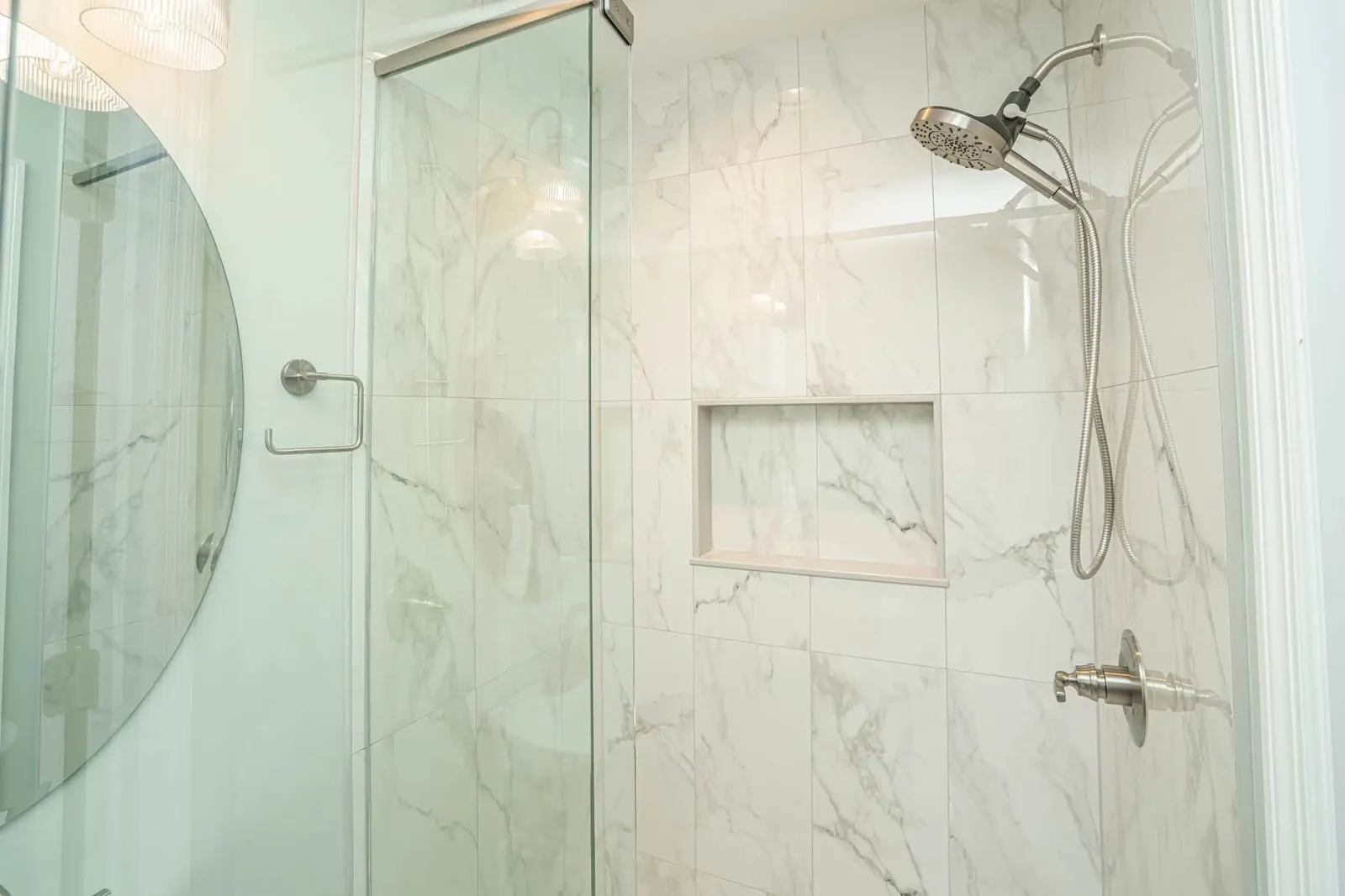 Marble walk-in with rain head